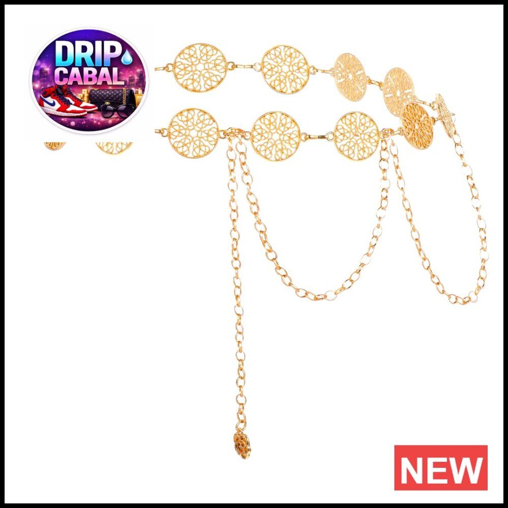 Gold Chain Belt Hollow Floral Design Adjustable Plus Size Y2K Chic